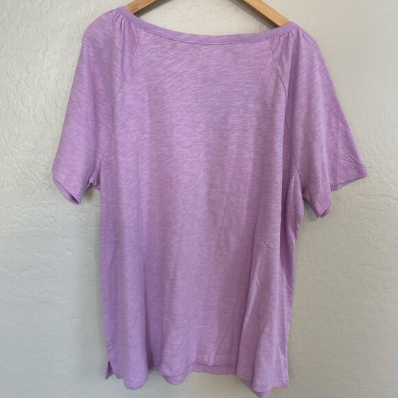 Talbots Womens Size XL Purple Spring T-Shirt Lace Split Neck Lilac 100% Cotton - Picture 2 of 3